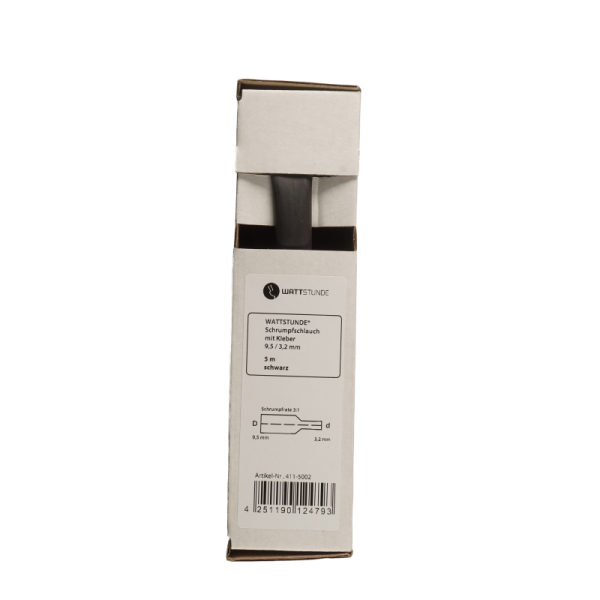 WATTSTUNDE&reg; Schrumpfschlauch mit Kleber 9,5/3,2 mm 5 m schwarz