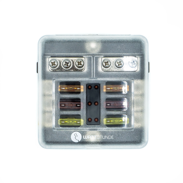 WATTSTUNDE&reg; Plus Distributor 6 mit je 2 x 5 A, 10 A, 15 A, 20 A Flachsicherungen